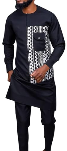 Gefomuofe Conjunto de ropa africana para hombre, conjunto de 2 piezas, traje étnico tradicional, camisa de manga larga y pantalones, ropa de traje formal para noche de boda, chándal ajustado, B
