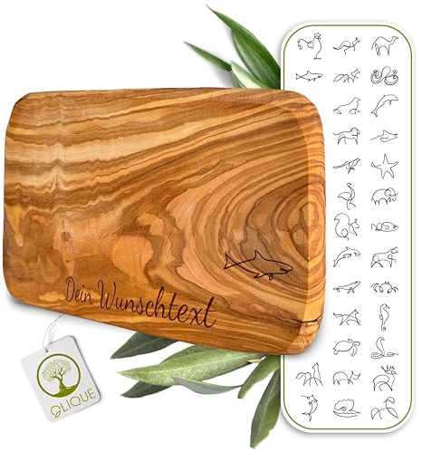 Frühstücksbrettchen personalisiert, Olivenholz - Hochwertiges Vesperbrett mit Gravur als individuelles Geschenk (One Line Motiv)