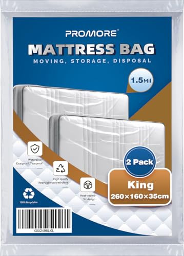 PROMORE King Size Mattress Cover for Moving, Storage-2Pack-Mattress Bags for Moving and Transport, Mattress Protector Storage Bag - Strong, Reusable, Tearproof, Waterproof, Anti-dust