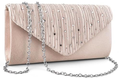 MeeQee Dam clutch elegant aftonväska handväska glänsande paljetter kuvertväska brudväska axelväskor crossbody axelväska med avtagbar kedja för bröllop fritid dejt, aprikos