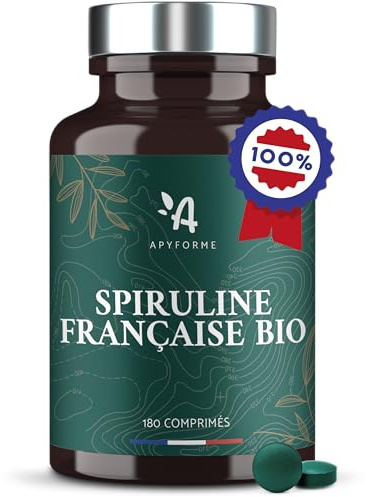Apyforme - Spiruline BIO Française - Haute Concentration Jusqu'à 25% de Phycocyanine - Culture Paysanne Écoresponsable - 180 Comprimés Super Protéinés - Origine France