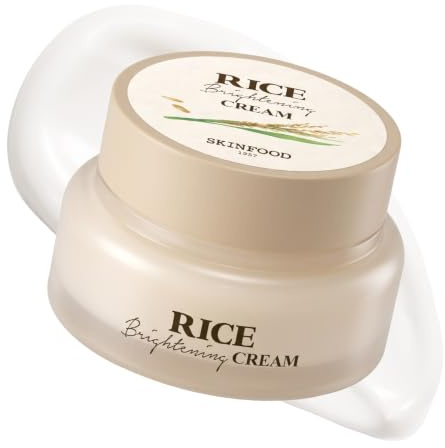 SKINFOOD Rice Brightening Cream, Korean Face Moisturizer with 48 Hours Fermented Rice Water, Korean Skin Care Rice Moisturizer for Natural Glow Glass Skin, Nourishing, Vegan, 60ml/2fl.oz.