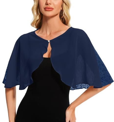 Atxnn Bolero Mujer Gasa Chaqueta Encaje Toreras Cardigan Corta Elegante Fiesta Boda Shrug Verano Primavera Otoño Top Casual Moda, Azul Marino