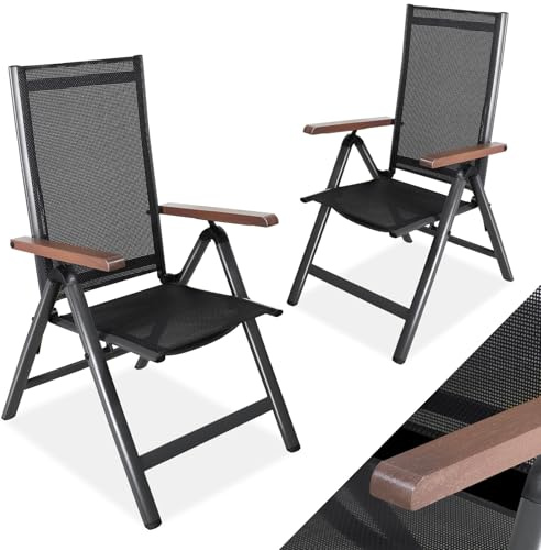 CCLIFE Gartenstühle Alu 2er Set,Gartenstuhl Hochlehner Klappbar, Balkonstühle 7-Fach Verstellbar bis 150kg Dunkelgrau Modell:Holzmaserung RelaxPro