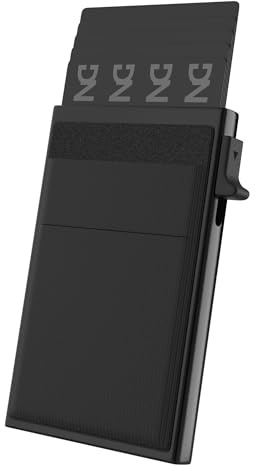 Tarjetero Metálico automático | Cartera | Protección RFID | Billetera | Wallet Minimalista | Tarjetero Hombre Mujer | Portatarjetas crédito | Porta Tarjetas Compacto | Cartera Hombre Mujer (Negro)