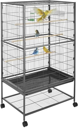 tectake® Cage à Oiseau Voliere Oiseaux Interieur Cage Perroquet sur roulettes 131x78x52cm avec bac à Sable, Grand mangeoire & 3 perchoir Oiseaux, idéal Perroquet, Perruche, canari, calopsitte