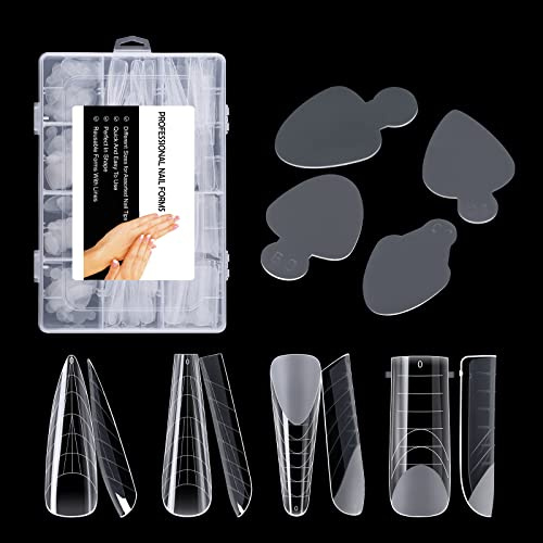 BNG 120 stampi per unghie a doppia forma trasparente in gel acrilico, 5 x 12 doppie forme e 5 x 12 adesivi per nail art extension, copertura completa 12 misure, fai da te per unghie