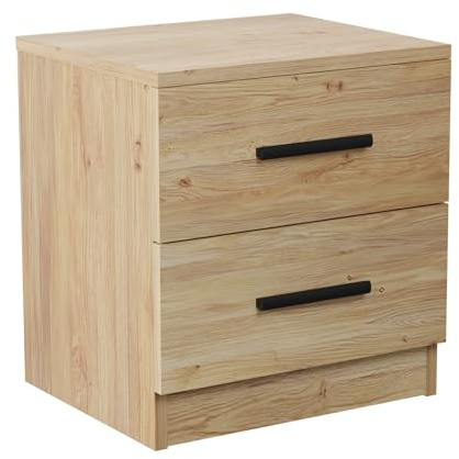 Homey - Sängbord i nordisk stil Alais modell med 2 lådor, praktisk och elegant design, honung ek, mått: 40 cm bredd x 46,5 cm höjd x 35 cm djup