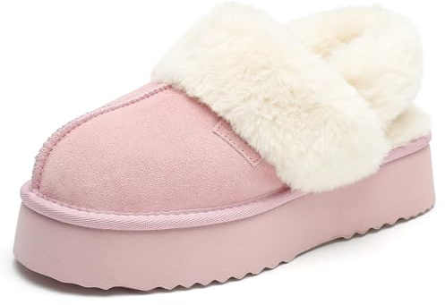 Stelle Plush Platform for Women Comfy Slippers Fleece Lining Removable Backstrap Fluffy Cozy Shoes Indoor Outdoor (PK,11MW)