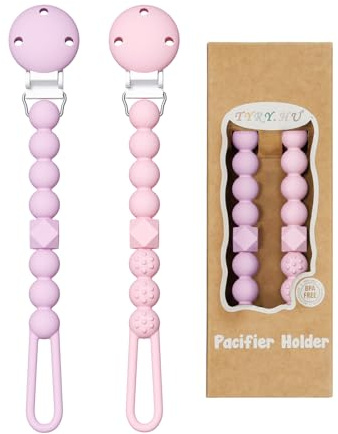 TYRY.HU Silicone Dummy Clip for Baby,One Piece Pacifer Chain Holder Set,Pacifier Clips for Boys and Girls,Fits Most Pacifiers and Teething Toys,2 Pack Unisex Newborn Universal