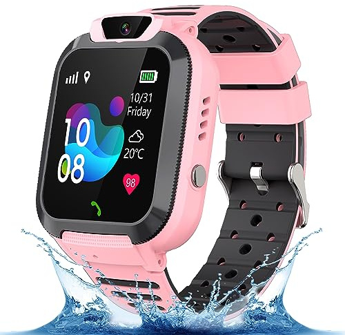 Reloj Inteligente Niño Niña, Smartwatch Niñas con GPS y Llamadas, SOS, Bidireccional Chat, Despertador, Modo Clase, Cámara, 10 Contactos, Juegos, SMS, IP68 Reloj GPS Niños Niñas Regalo de 4-15 Aiños