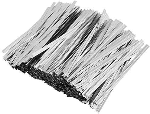 HEEPDD 3200 Attaches Torsadées en Pet, Fils Métalliques Internes pour Une Torsion et Une Attache Faciles, Matériau d'emballage pour Sacs de Bonbons et de Biscuits, avec Options de (Silver)