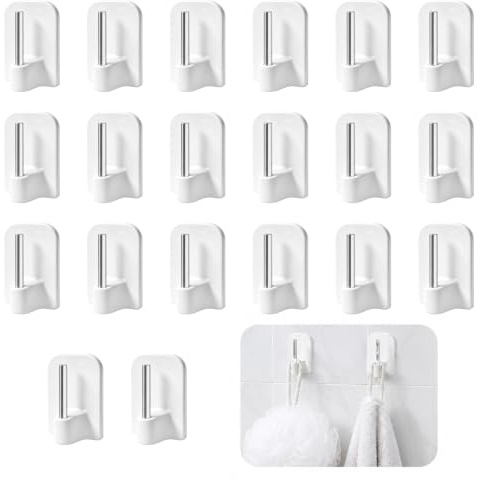 Amlif 20PCS Self-Adhesive Hooks, Net Curtain Hooks, Window Hooks - White | No Drill, Square Corners, Plastic Sticky End Window Hooks for Net Curtain Rods, for Bathrooms, Kitchens, Home Storage