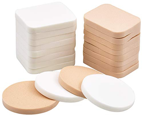 Fodlon Make-up Schwamm Set, 20 Stück: Weiche Latex Schwämme für Foundation, BB-Creme, Puder - Weiß, Rechteckig und Rund
