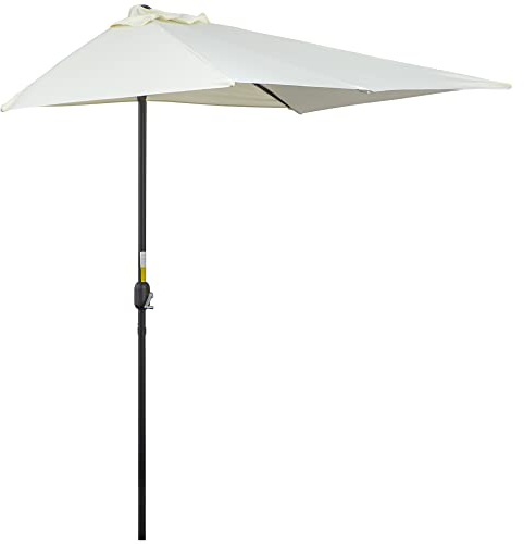 Outsunny Sombrilla Rectangular 230x130x245 cm Parasol para Pared Media Sombrilla con Manivela Protección UV 30+ Impermeable Tela Poliéster180 g/m² para Balcón Terraza Jardín Beige