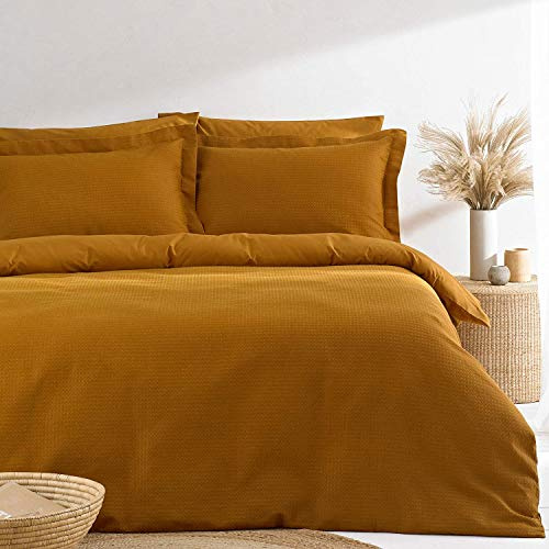 The Linen Yard Waffle Duvet Cover Set, Ginger, Double