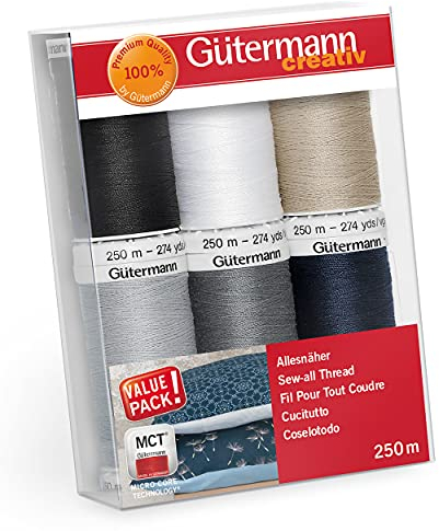 Gütermann creativ 734000-1 Allesnäher-Nähgarn-Set, 250 m x 6 Spulen, Multi 734000-6, 81x113x28 mm