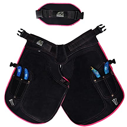 Equine Care Damen-Schürze, Wildleder, Leinen, mit Schaumstoff gepolstert, 59 cm, Schwarz mit rosa Haptik)