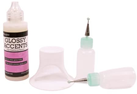 Craftelier - Set de Adhesivos para Scrapbooking y Manualidades | Glossy Accents 59 ml + Soporte para Pegamento Blanco + 2 Botellas con Aplicador Ultrafino 15 ml | Pegamento Transparente Efecto Perlado