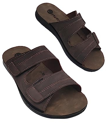 Fly Nature Freeland Ottime Ciabatte Uomo Estive in Eco Pelle Sandali Casa Mare Giardino Pantofole Aperte AntiSudore con Doppia Fascia a Strappo Ciabatta Confortevole e Anatomica (Cuoio, numeric_45)