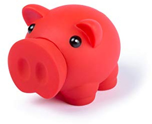 Hucha Cerdito con Suave Cuerpo de Acabado Goma en Vivos Colores. Huchas Originales Pequeña Infantiles con Tapón. Hucha Viaje Ligera y Resistente. (Rojo)