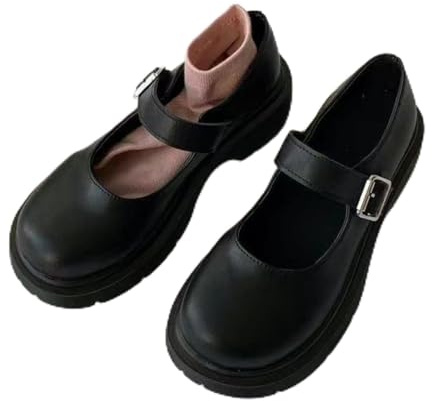 RMUNSK Chaussures Harajuku Lolita pour femme - Grande taille 43 44 - Style japonais E Girl - Plateforme épaisse - Pour étudiante - Mary Jane - Noir