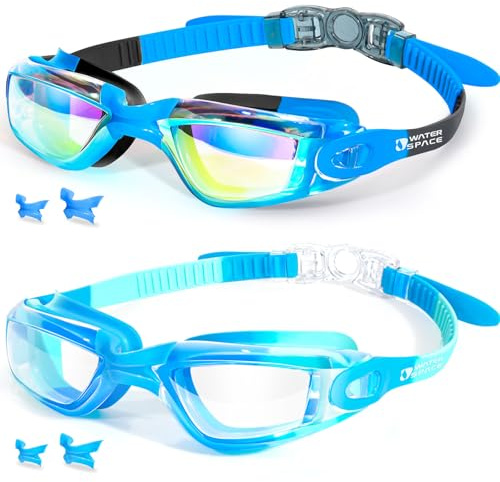 Water Space Kids Swimming Goggles, 2 Packs Swimming Goggles for Kids 3-14, Boys Girls Children Colored Swim Goggles Anti Fog,UV Protection,No Leaking