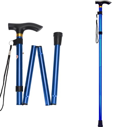 Bastone Pieghevole Uomo, Bastone Portatile, Bastone da Passeggio Pieghevole, Bastone per Anziani Donna Canna Cieca Pieghevole,Bastone Cieco Regolabile per Escursionismo Viaggio (Blu)