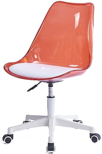 Shally Dogan Silla de escritorio con 5 ruedas giratorias, respaldo transparente de polipropileno, sillón ergonómico con asiento acolchado de alta densidad, ideal para dormitorio, oficina, hogar (rojo)