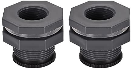 M METERXITY 2 Ensemble PVC Passe-cloison Raccord - Fileté Passe-cloison Eau Réservoir Connecteur, avec Prise Raccord, Appliquer à Aquariums, Pluie Seaux (G1 Filetage, Gris)