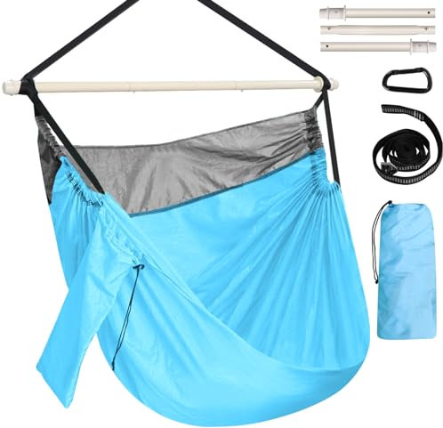 Chihee Hängesessel Fallschirm Nylon Hängematte Stuhl Tragbarer Leichter und großer Schaukelstuhl - Max 250KG - klappbarem Metallspreizstab Starkes Gurtband und Karabiner - Außenbereich Innen Camping