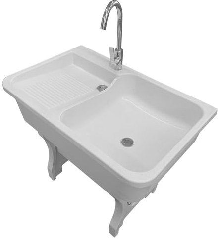 Évier Extérieur, Évier De Salle De Bain Blanc En Céramique Au-dessus Du Comptoir, Évier De Vadrouille Commercial, Évier Utilitaire Intérieur Et Extérieur, Pour Buanderie, Garage, Sous-sol, Jardin (Co