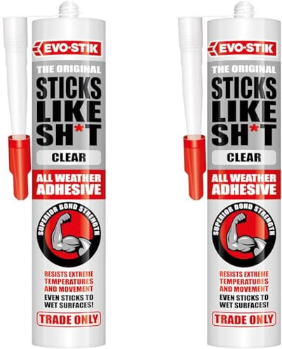 EVO-STIK Sticks Like Sh*t Adhesive, All Weather, Extreme Temperature & Movement Resistant, Colour: Clear, Size: 290ml (Pack of 2)
