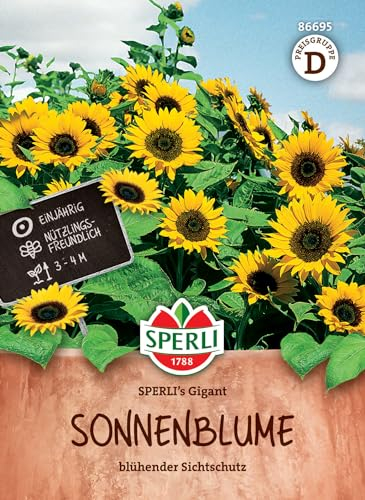 SPERLI Sonnenblumensamen SPERLI's Gigant - Einjährige Blumensamen für Große, Schwere Blütenköpfe, Wuchshöhe ca. 2m, Ideal als Schnittblume