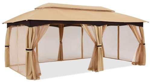 ABCCANOPY 10x20 Outdoor Gazebo - Patio Gazebo with Mosquito Netting, Outdoor Canopies for Shade and Rain for Lawn, Garden, Backyard & Deck (Beige)