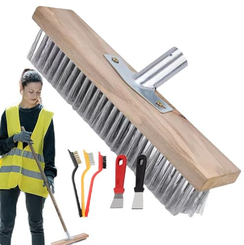 Outdoor Brush - Garden Cleaning Broom, Stone Driveway Broom | Heavy Duty Metal Wire Broom Head, Easy Assembly Steel Broom Brush for Gardens, Yards, Driveways, Floors