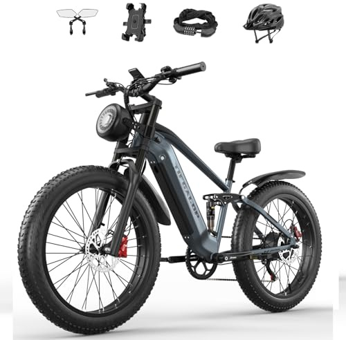 tifgalop Bicicleta eléctrica para Adultos, amortiguación Doble, batería extraíble 48V22AH, Alcance máximo 45-90 km, neumáticos Todoterreno de 26 Pulgadas, Bicicleta eléctrica de montaña.