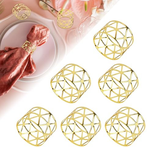 15 Stück Goldene Serviettenringe mit Cutout-Design, Hohle Serviettenschnallen für Hochzeit & Geburtstag, Vintage Aushöhlungen für Esstischdekoration