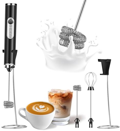 SOUTHMAN Milchaufschäumer mit Edelstahlständer, wiederaufladbarer elektrischer Milchaufschäumer Handbesen, Getränkemischer für Latte, Cappuccino