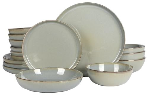 Gibson Elite Berea 16 Piece (Service for 4) Plates and Bowls Reactive Glaze Round Dishes Stoneware Ceramic Dinnerware Set -Green