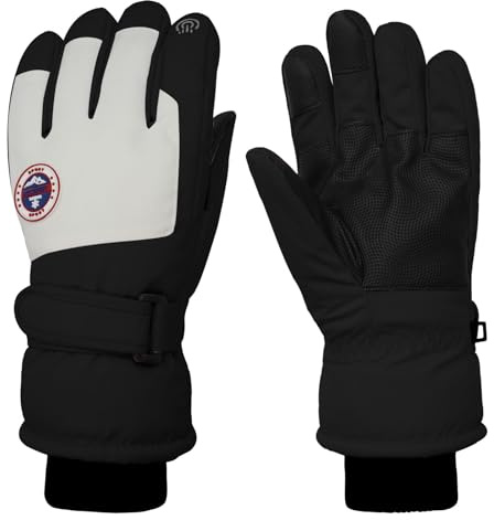 Long Keeper Guantes Invierno Hombre Mujer Guantes Esquí Impermeable Guantes Nieve Tactiles con Forro Guantes Térmicos Sport Cortavientos (Negro con Blanco - L, Circunferencia de la Palma: 21-24cm)