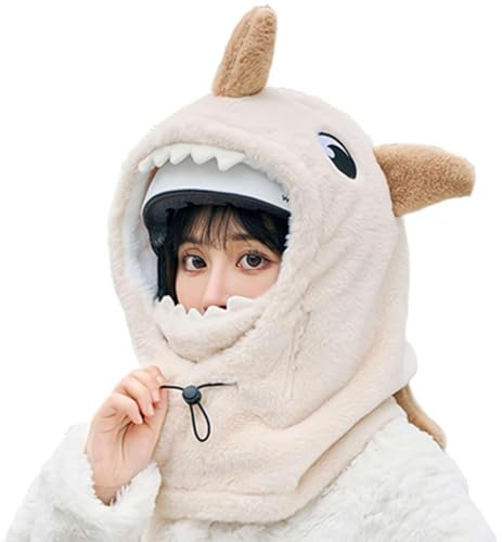 LAKEMON Ski Helmet Cover,Cute Shark Hood Ski Mask,for Women Men Riding Skiing Climbing (Beige)