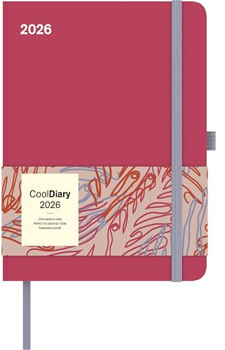 N Neumann - Sunset Coral 2026 - Calendario a libro 16 x 22 cm, agenda settimanale con calendario in 4 lingue, panoramica internazionale delle vacanze e delle fasi lunari, con portapenne e fascia