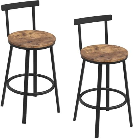 WOLTU Taburetes Bar Juego de 2, Taburetes Altos Cocina con Respaldo Bajo y Reposapiés, para Comedor, Cafeteria, Barra Cocina, Marrón Rústico