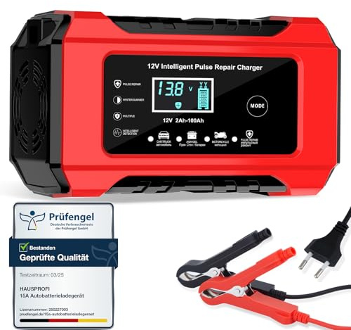 Cargador de batería de coche de 6 A, 12 V, con pantalla LCD y 8 funciones de protección, compensación de temperatura para coche, moto, barco, 2 – 100 Ah