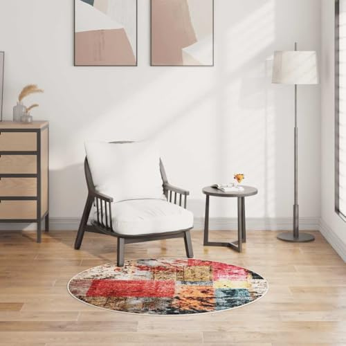 JHQHSM Tappeto lavabile φ120 cm, patchwork multicolore, fondo antiscivolo, in velluto, ammortizzante, resistente, facile da pulire, per soggiorno, camera da letto