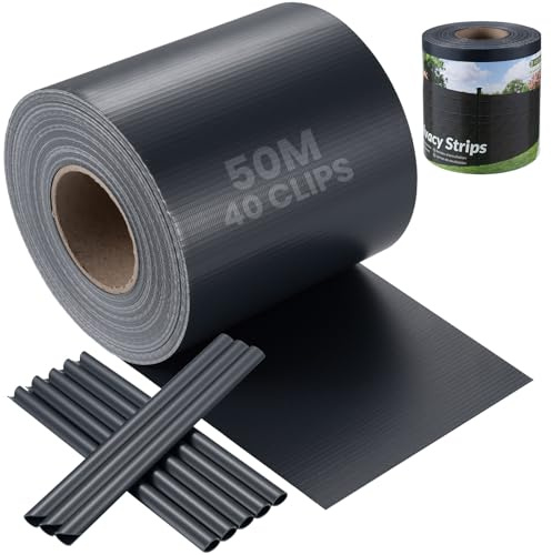 Velway Strisce Frangivista in PVC per Recinzione a Doppio Picchetto - 50m x 19cm, 450g/m², Anti-UV, Impermeabile e Antistrappo, con 40 Clip di Fissaggio per Giardino e Balcone