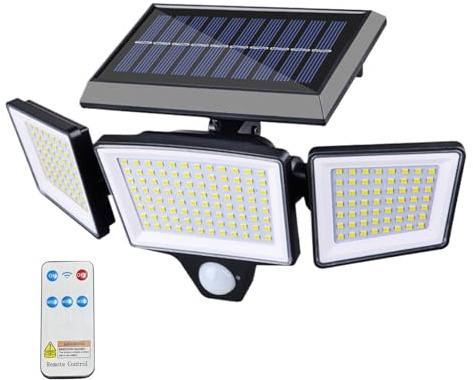 Lampes solaires pour – 27,9 cm | Lampe à 3 têtes avec détecteur de mouvement – 2500 lm – Étanche IP65 – Lanterne d'extérieur pour jardin, cour, porche, arbres, maison, chemin, anniversaire