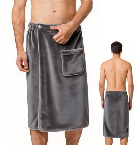 Yagaspantery Kilt da Sauna per Uomo, Sauna Uomo Asciugamano Elastico Regolabile con Bottone, Asciugamanos da Bagno Indossabile con Tasca, Asciugamano Saunas, per Palestra, Sport, Nuoto, Spiaggia