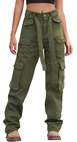 Generico Pantaloni Arrampicata Donna - Pantaloni Tecnici Donna - Pantaloni Cargo da Donna Jeans Larghi Moda Anni '90 Streetwear Tasche Gamba Larga Vita Alta Pantaloni Dritti Salopette